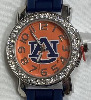 Auburn Tigers Ladies Crystals Watch, Blue Silicone Band, NCAA